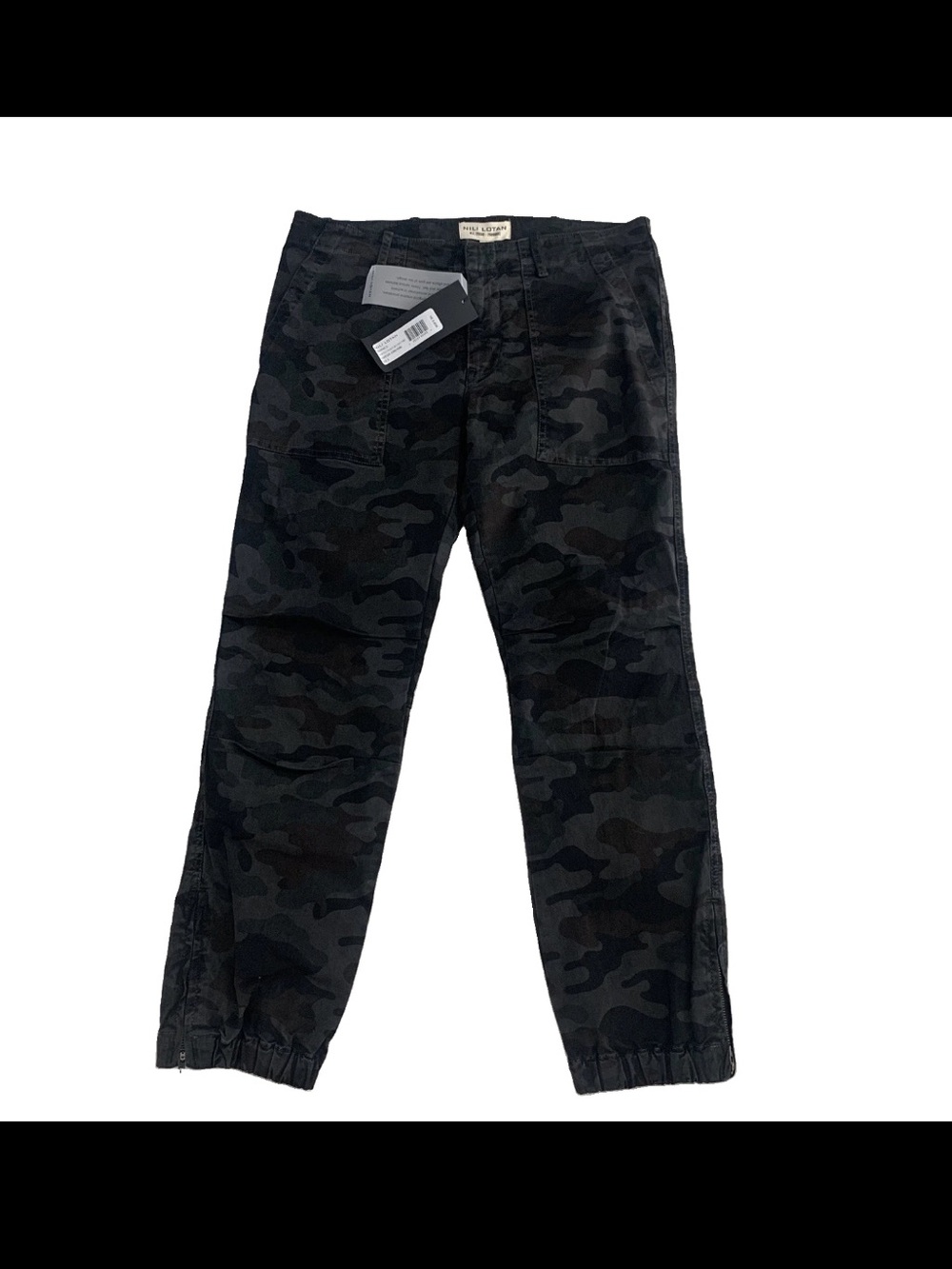 Nili Lotan Charcoal Camo Print Ankle Cropped French Military Pants Sz 6 NWT